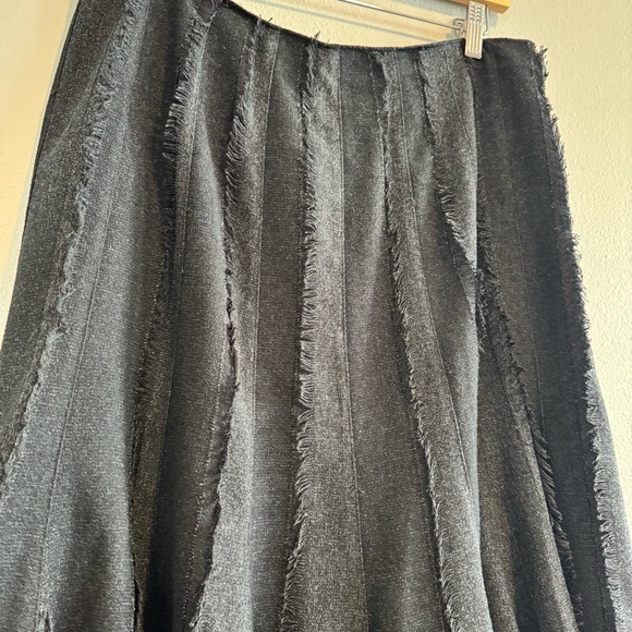 Lena Gabrielle Elegant Black Midi Skirt Pleated Swing Fringe Boho Lagenlook 10 - Picture 3 of 9